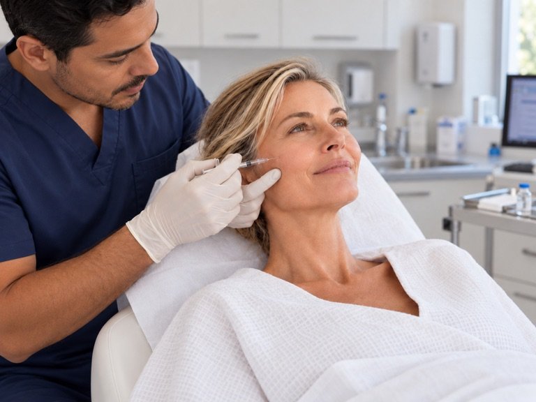Facial injection procedure in a clinical setting